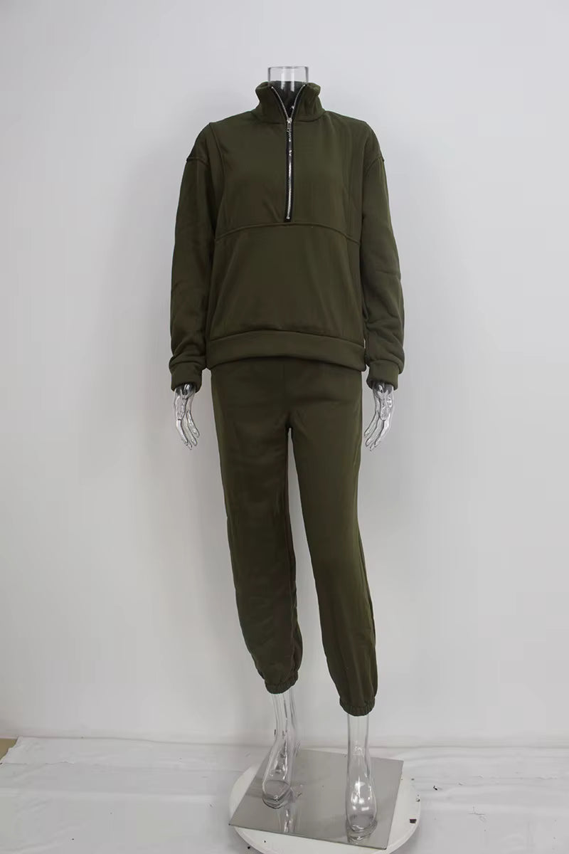 Women's Full-Zip Cropped Sweatshirt & Wide-Leg Pants Fleece Two-Piece Set