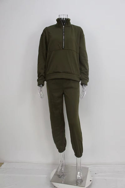 Women's Full-Zip Cropped Sweatshirt & Wide-Leg Pants Fleece Two-Piece Set