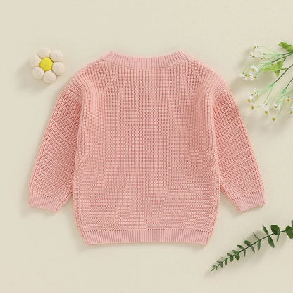 Toddler Kids Girl Big Sister Sweater Cute Long Sleeve Letter Embroidery Knit Pullover Loose Top