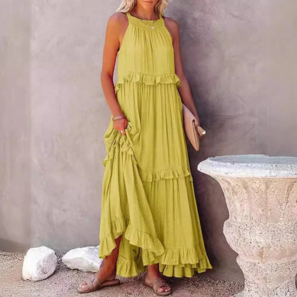 Elegant Apricot Ruffle Maxi Dress