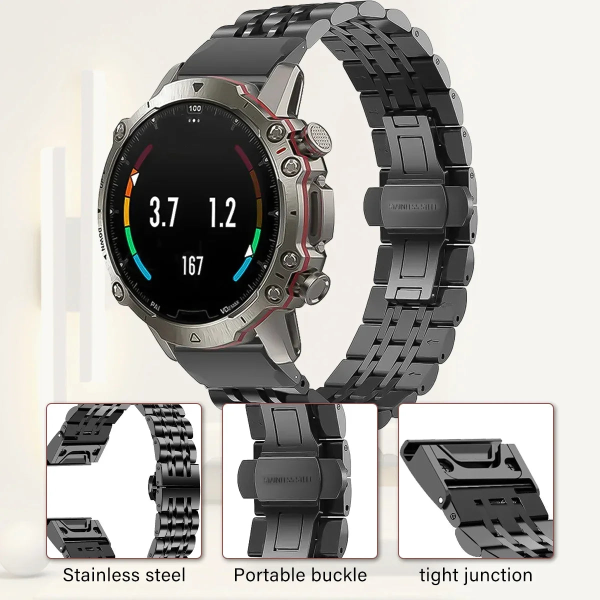 Garmin Stainless Steel Strap - Premium Metal Wristband