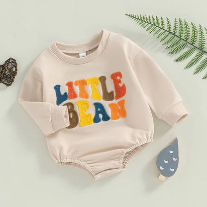 Baby Girls Boys Little Bean Bodysuit Long Sleeve Letter Embroidery Casual Playsuit Romper