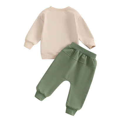 Baby Toddler Boys 2Pcs A Little Dirt Never Hurt Fall Outfit Long Sleeve Tractor Letter Print Top + Pants Set