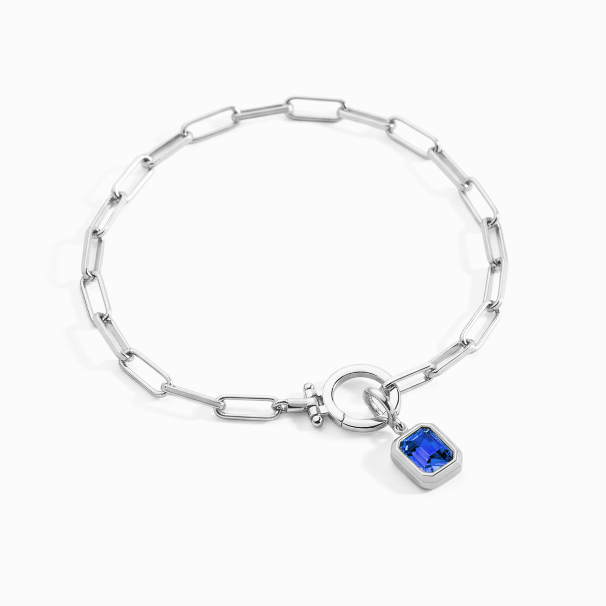 Mint & Lily Baguette Birthstone Charm on Mint Paperclip Bracelet