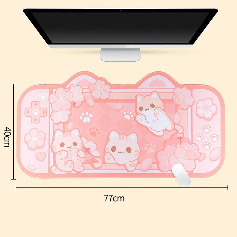 Kawaii Pink Cats in a Game Console Desk Pad-