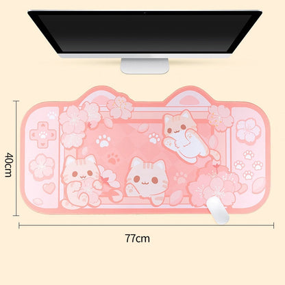 Kawaii Pink Cats in a Game Console Desk Pad-