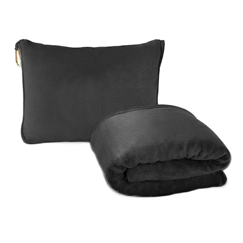 Coral Fleece Travel Blanket – 2-in-1 Portable Airplane Blanket & Pillow