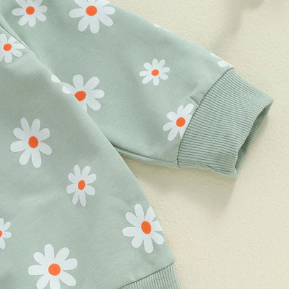 Toddler Kids Girls 2Pcs Fall Outfit Flower Daisy Print Long Sleeve Crewneck Top Elastic Waist Pants with Pockets Set
