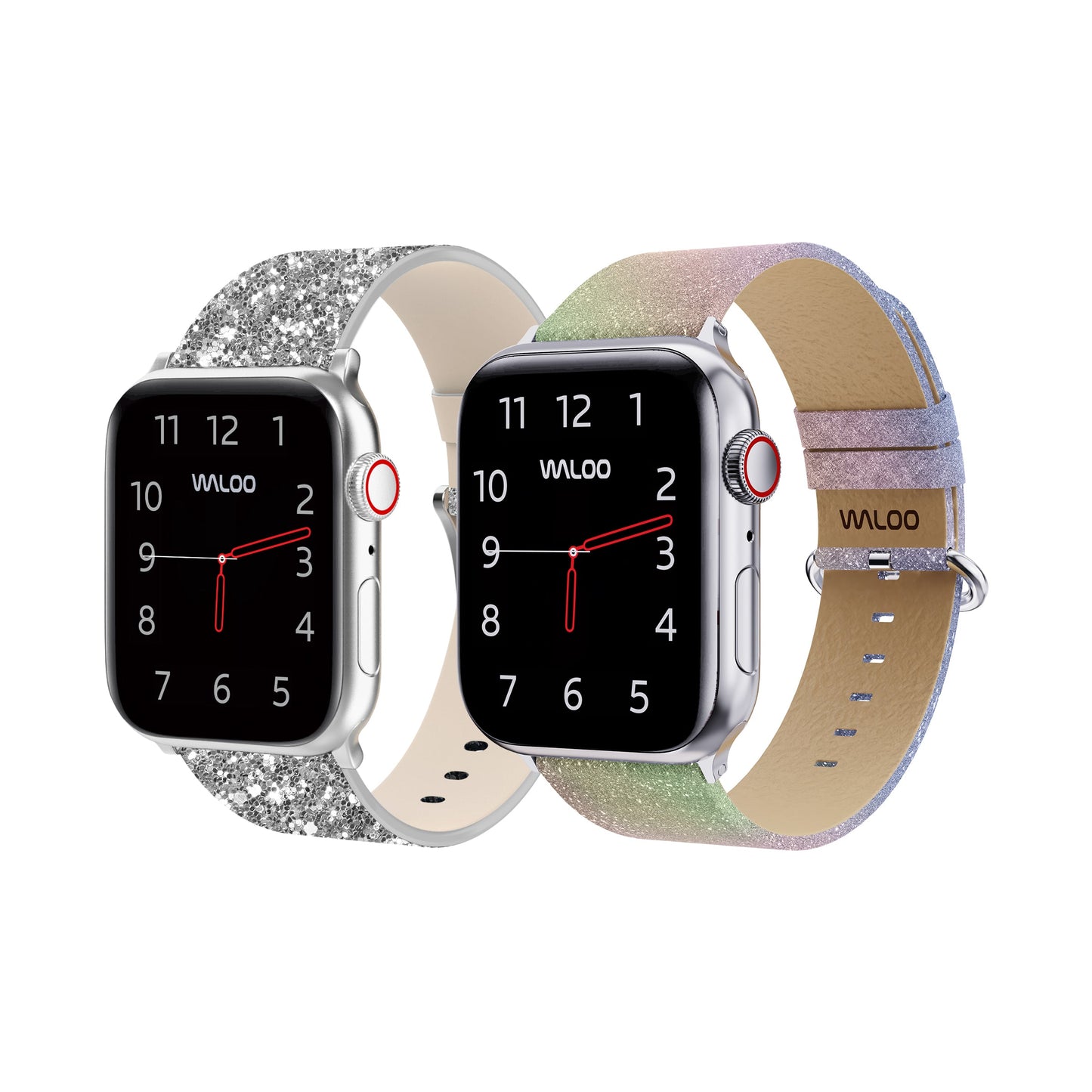 Waloo 2-Pack Leather Bling & Shiny Brilliance Leather Bands For Apple Watch