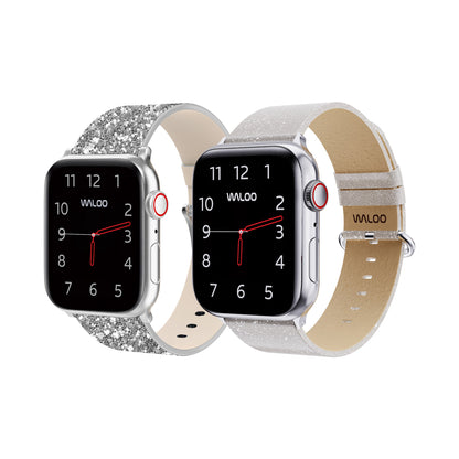 Waloo 2-Pack Leather Bling & Shiny Brilliance Leather Bands For Apple Watch