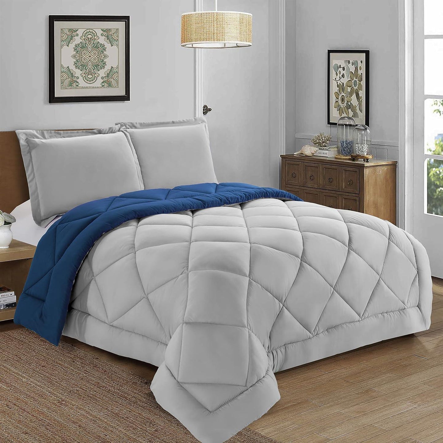 Elegant Comfort 3-Piece Reversible Diamond Stitched Comforter & Shams