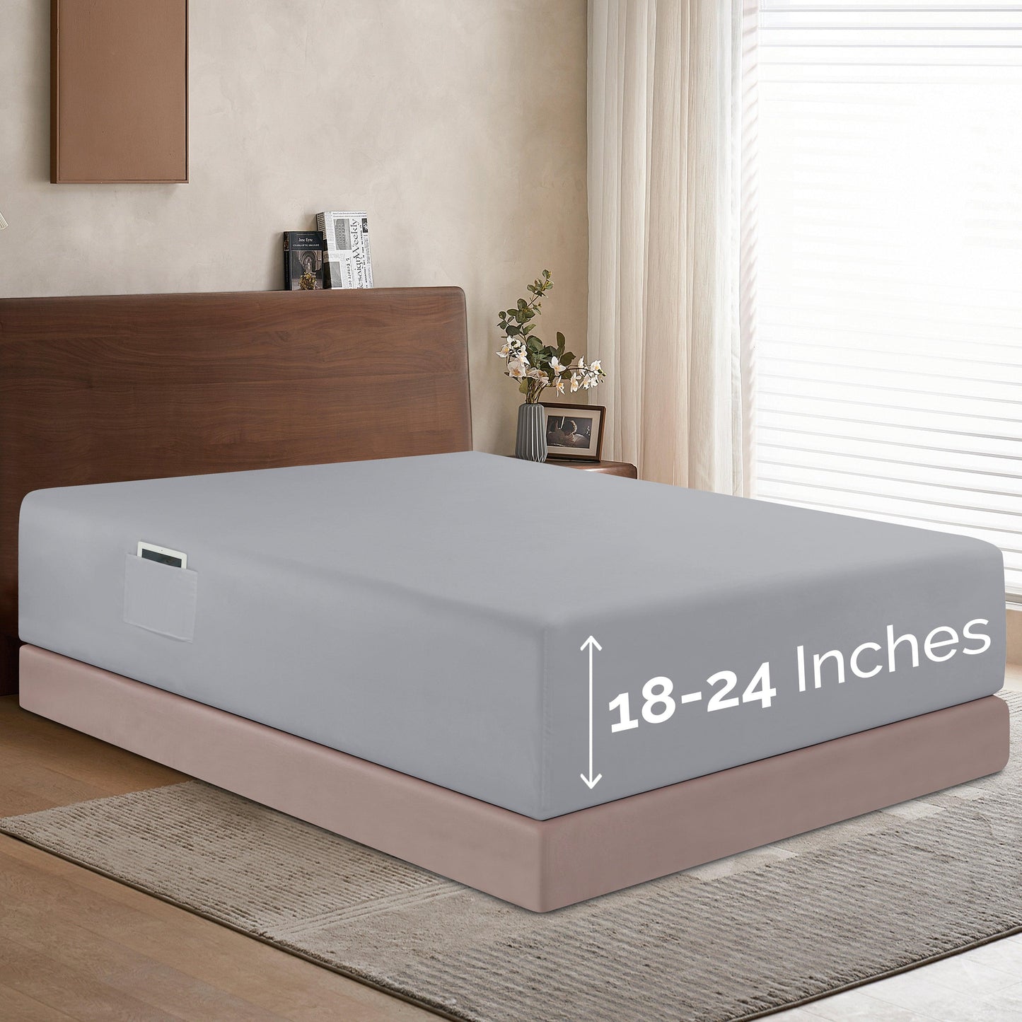 Elegant Comfort Extra Deep Pocket 18"-24" Single Fitted Sheet for High Mattress, Bright Shades