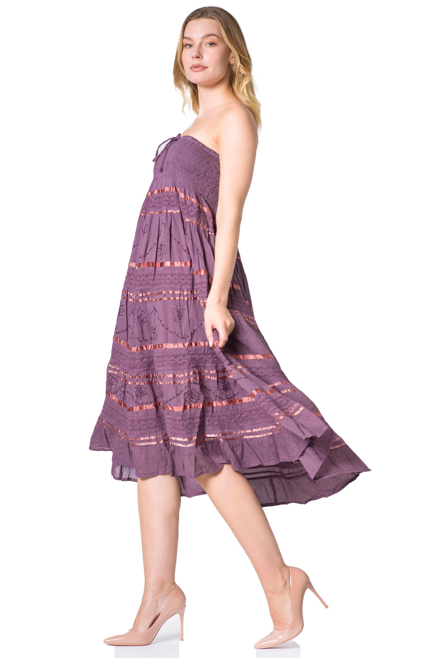 Sakkas Lace and Ribbon Peasant Boho Skirt