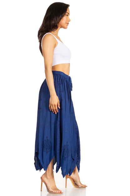 Sakkas Emery Womens Vintage Retro Maxi Rayon Embroidered Zigzag Hem Flowy Skirt