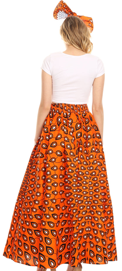 Sakkas Asma Convertible Traditional Wax Print Adjustable Strap Maxi Skirt | Dress