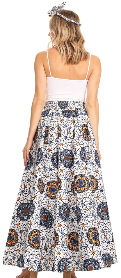 Sakkas Asma Convertible Traditional Wax Print Adjustable Strap Maxi Skirt | Dress