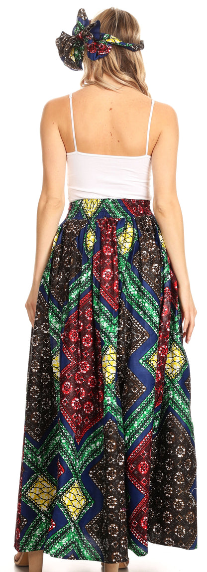 Sakkas Asma Convertible Traditional Wax Print Adjustable Strap Maxi Skirt | Dress