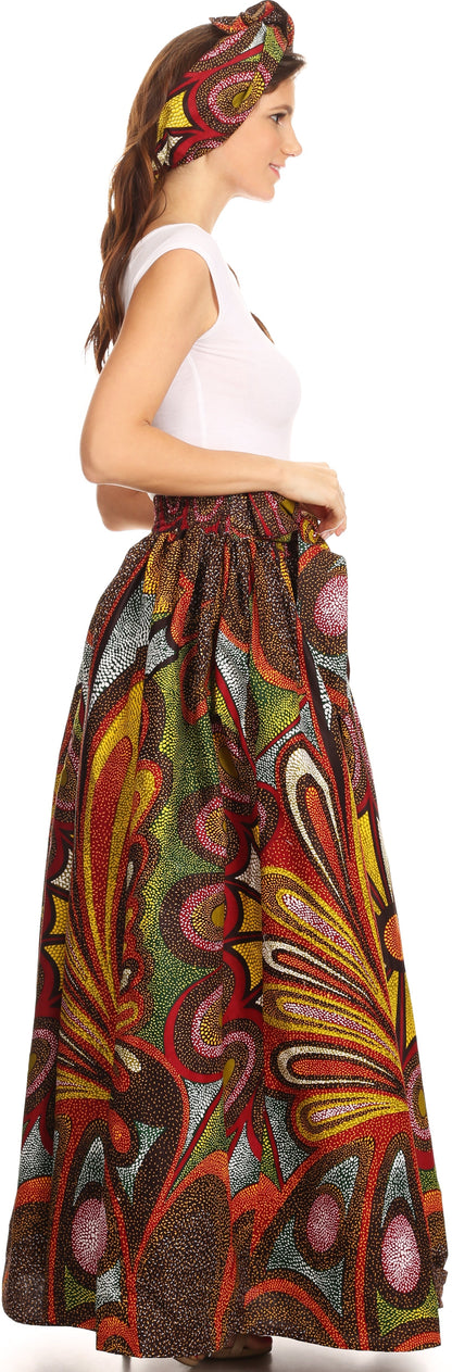 Sakkas Asma Convertible Traditional Wax Print Adjustable Strap Maxi Skirt | Dress