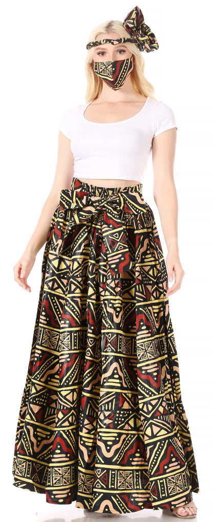 Sakkas Asma Convertible Traditional Wax Print Adjustable Strap Maxi Skirt | Dress