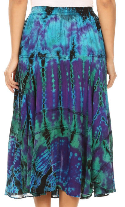Sakkas Justina Womens Dance Midi Full Circle Tie-dye Skirt with Elastic Waist