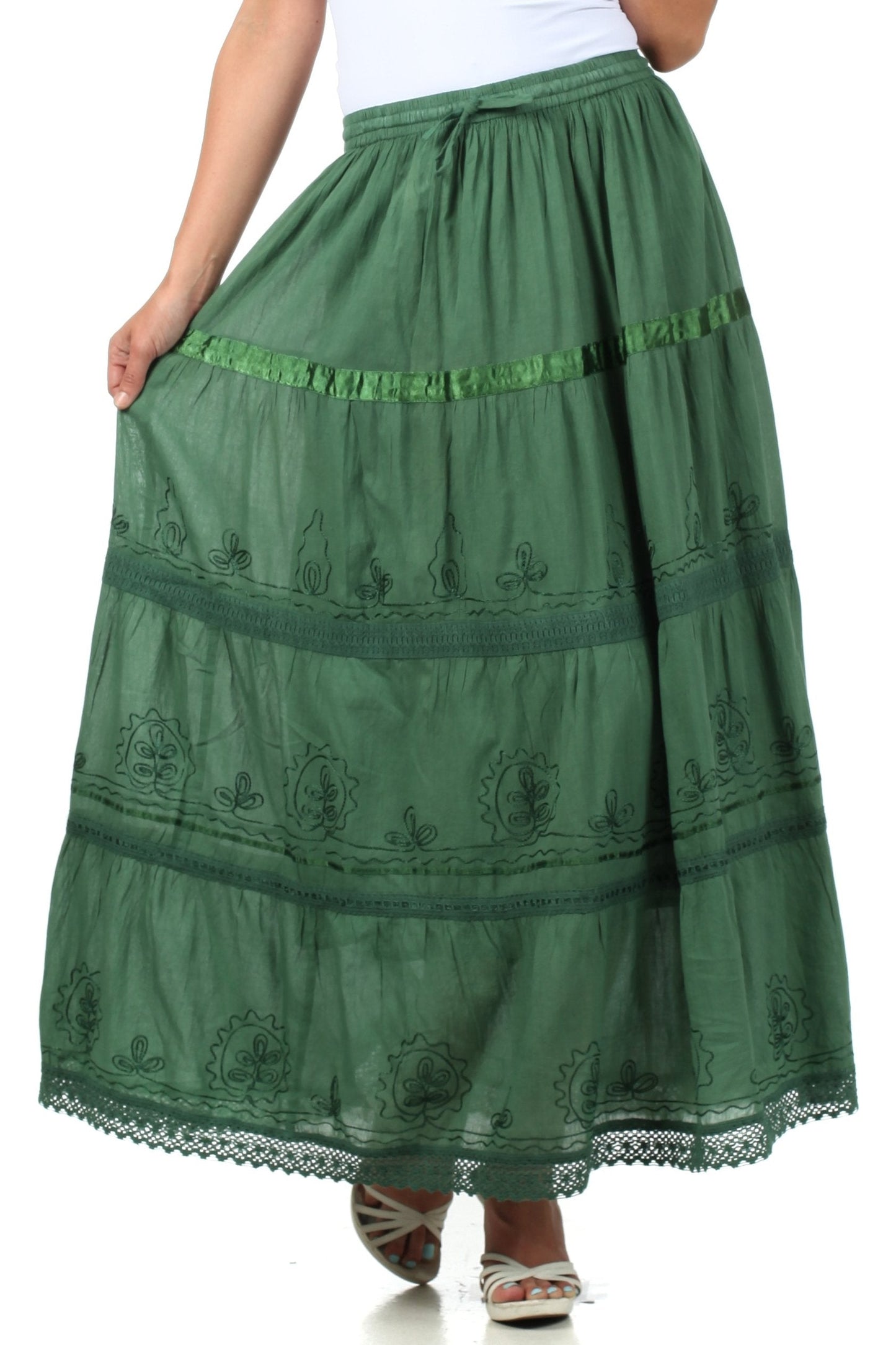 Sakkas Solid Embroidered Gypsy / Bohemian Full / Maxi / Long Cotton Skirt