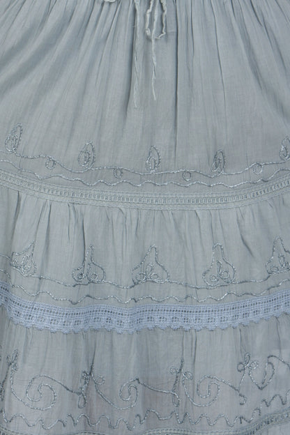 Sakkas Solid Embroidered Crochet Lace Trim Gypsy Bohemian Mid Length Cotton Skirt