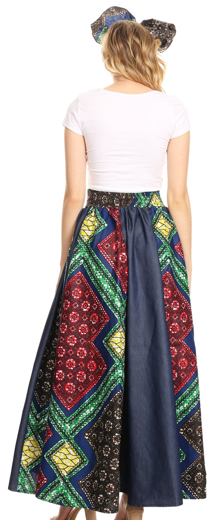 Sakkas Monifa Long Maxi Skirt Colorful Ankara Wax Dutch African Skirt Gorgeous