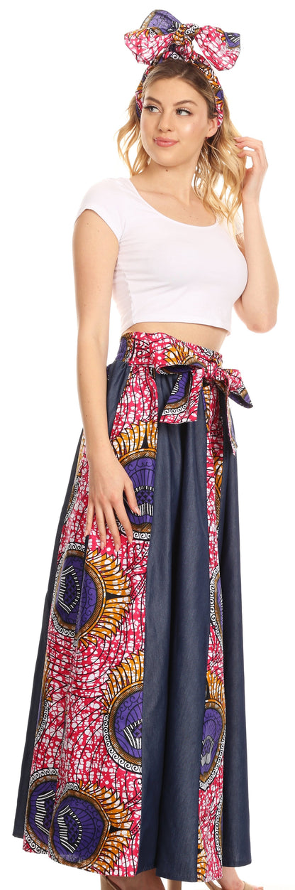 Sakkas Monifa Long Maxi Skirt Colorful Ankara Wax Dutch African Skirt Gorgeous