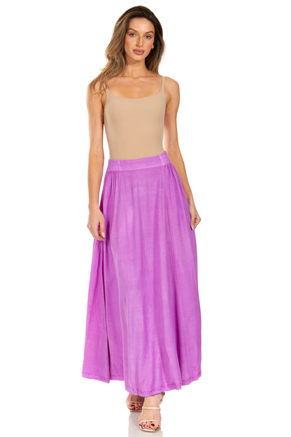 Sakkas Noemi Women's Long Maxi Summer Casual Boho Skirt Elastic Waist & Pockets