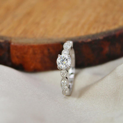 Round White Moissanite Prong Sterling Silver Engagement Solitaire Ring