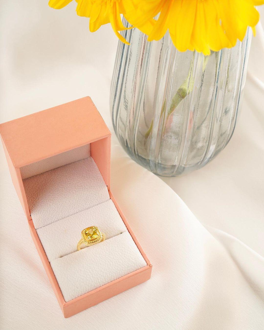 2.90 Ct Cushion Yellow Sapphire Prong 18k Yellow Gold Over Silver Statement Ring