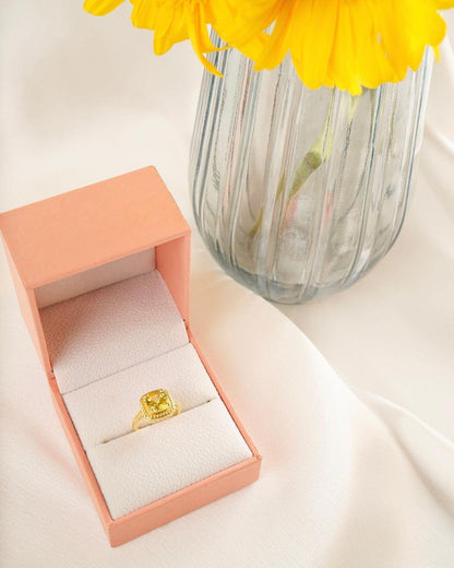 2.90 Ct Cushion Yellow Sapphire Prong 18k Yellow Gold Over Silver Statement Ring