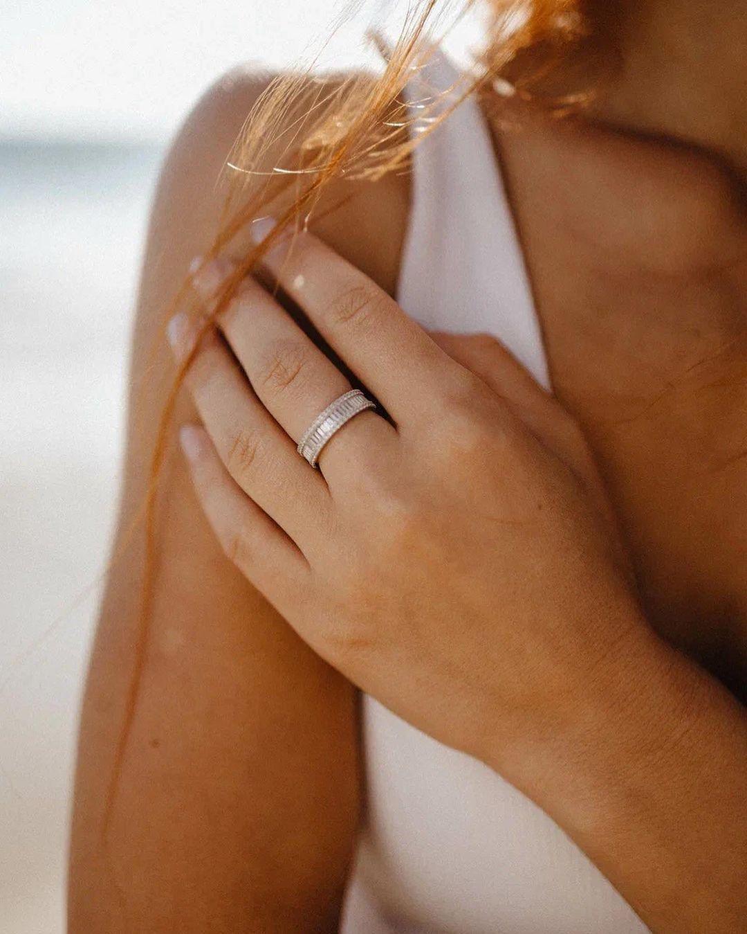 White Topaz Vertical Chunky Baguette Ring