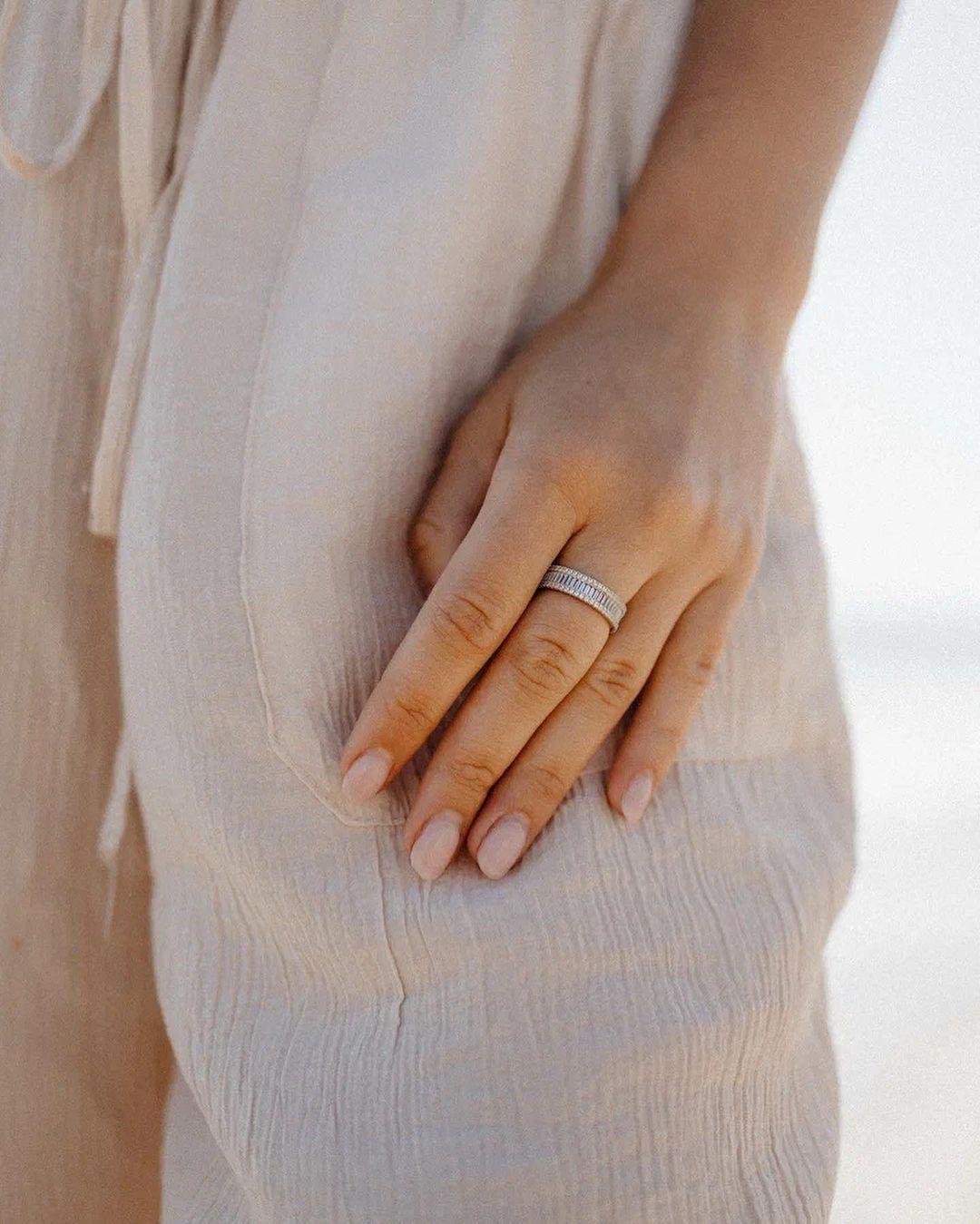 White Topaz Vertical Chunky Baguette Ring