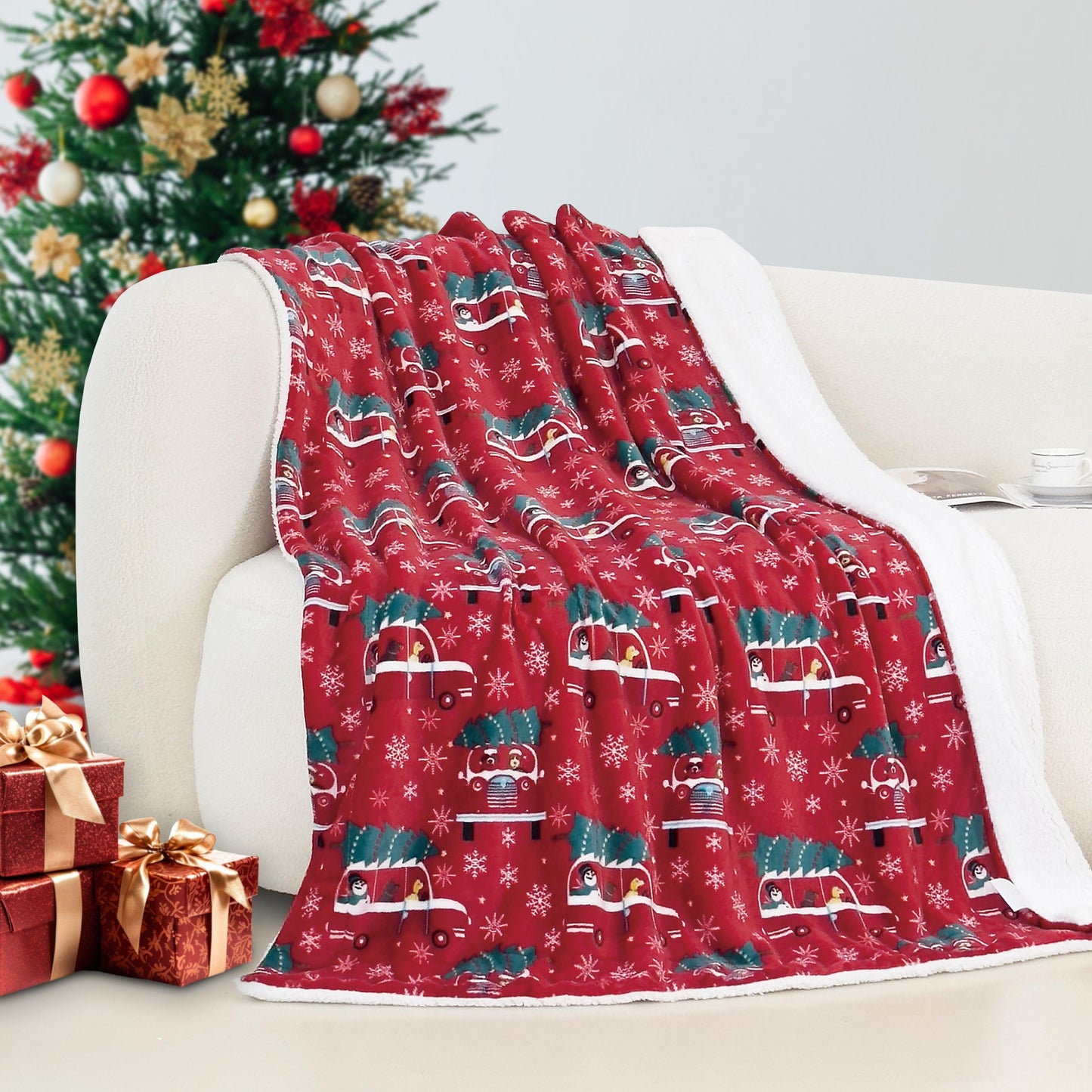 Elegant Comfort Christmas Sherpa Throw with Flannel Fleece - 50 x 60 inches