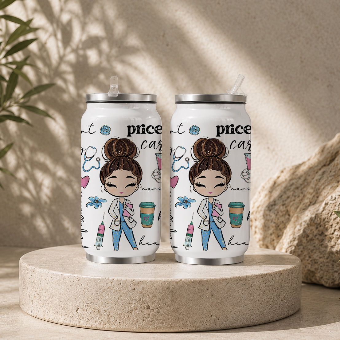 Cute Brunette Nurse Cartoon Tumbler – Nurse Life Coffee Lover Drinkware