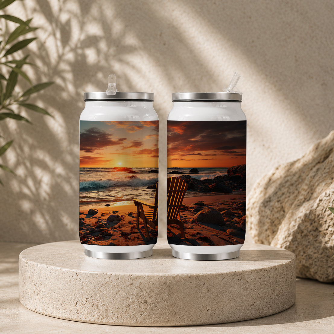 Beach Sunset Adirondack Chair Tumbler – Ocean Waves Coastal Scenic Drinkware