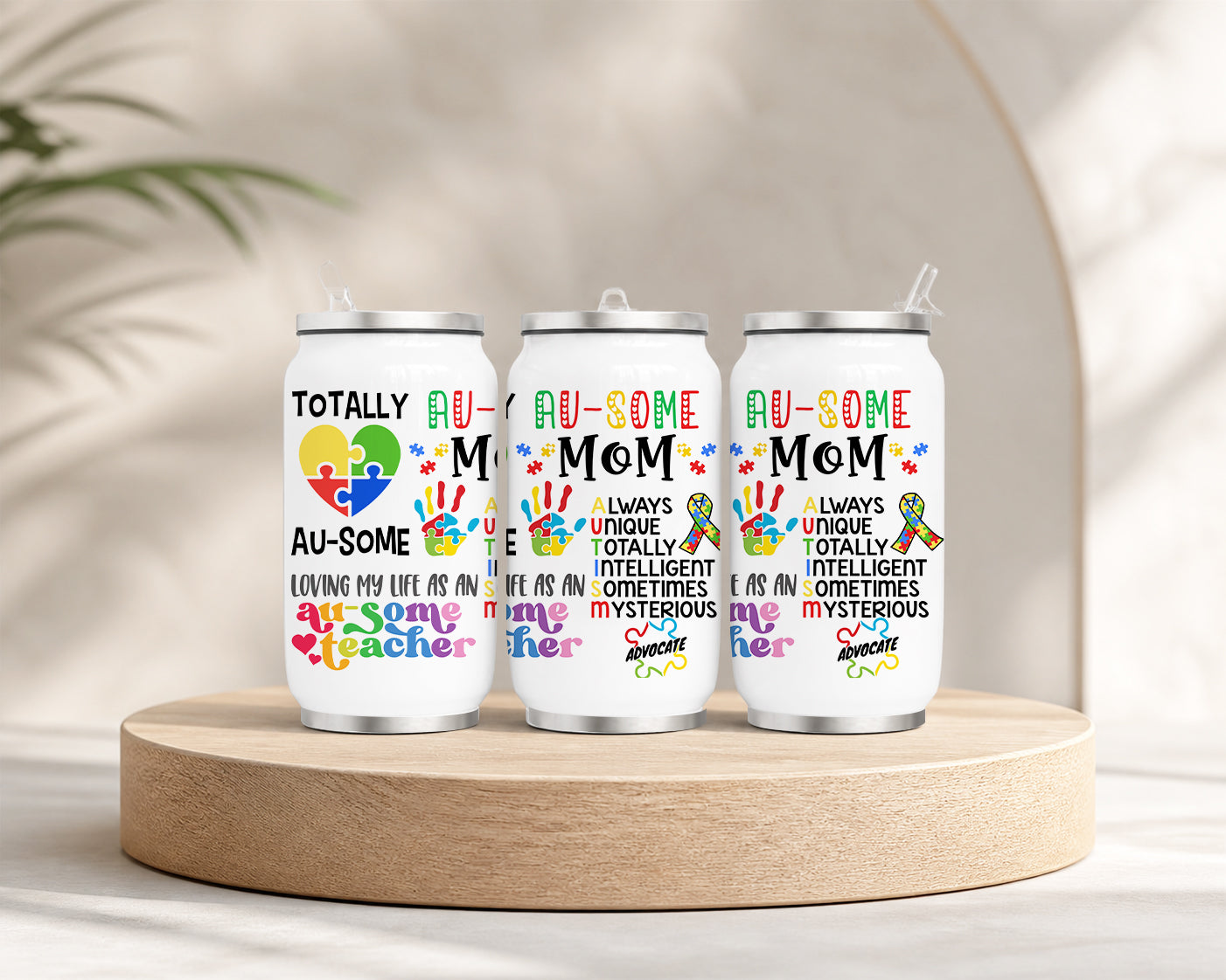 Proud Au-some Mom Tumbler – Austism Awareness Colorful Puzzle Drinkware
