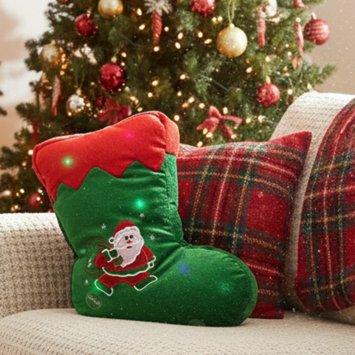 Tache Squishy Light Up Cute Christmas Santa Stocking Microbead LED Throw Pillow
