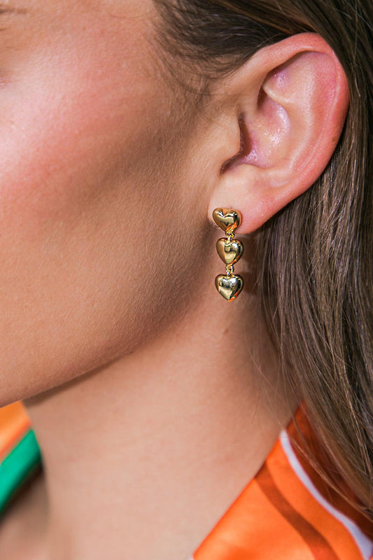 Triple Heart Drop Clip-on Earrings