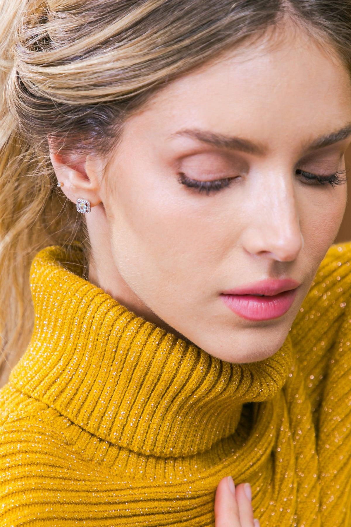 Halo Zirconia Round Earrings