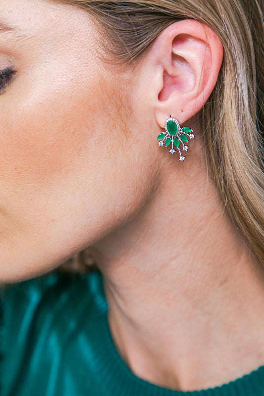 Green Starburst Fan Stud Earrings