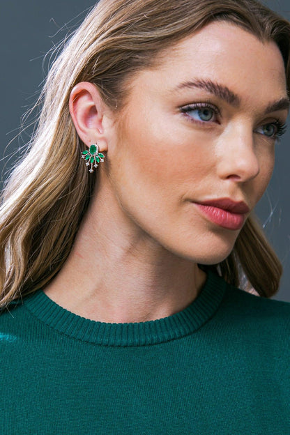 Green Starburst Fan Stud Earrings