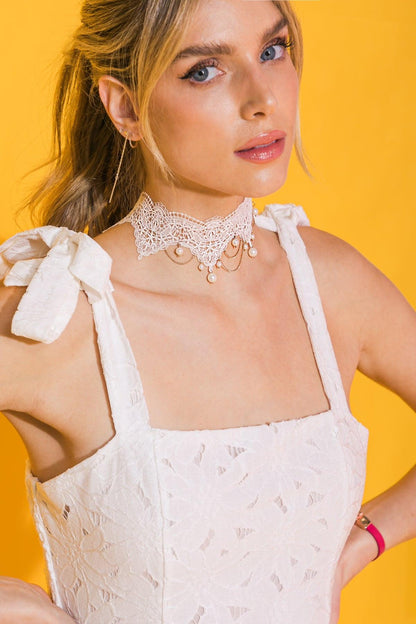 Choose Happiness Lace Pearl Choker Necklace