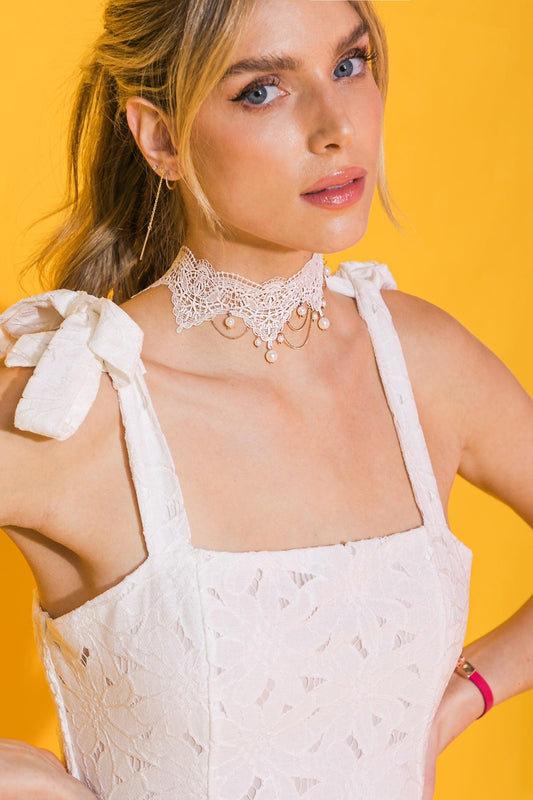 Choose Happiness Lace Pearl Choker Necklace