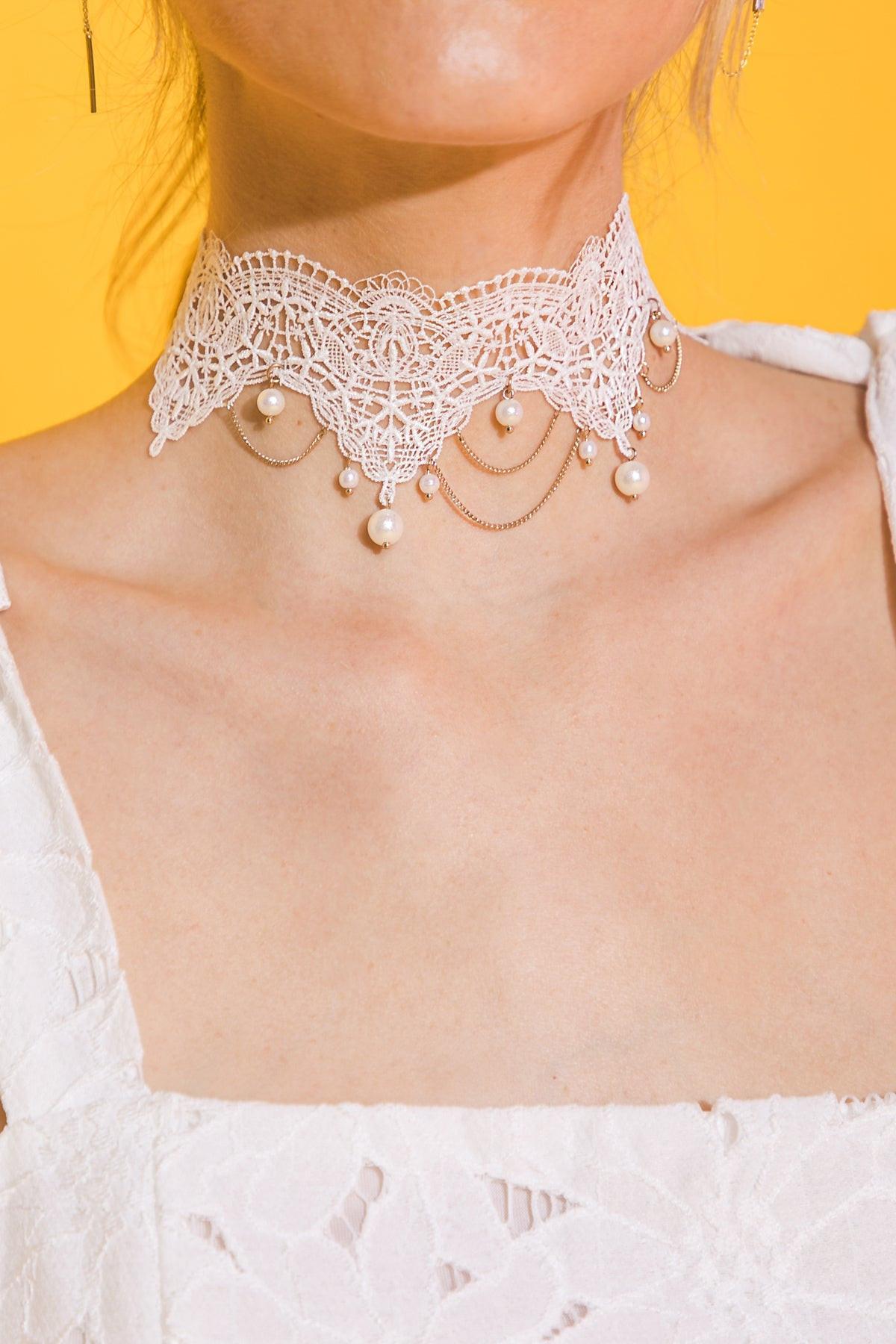 Choose Happiness Lace Pearl Choker Necklace