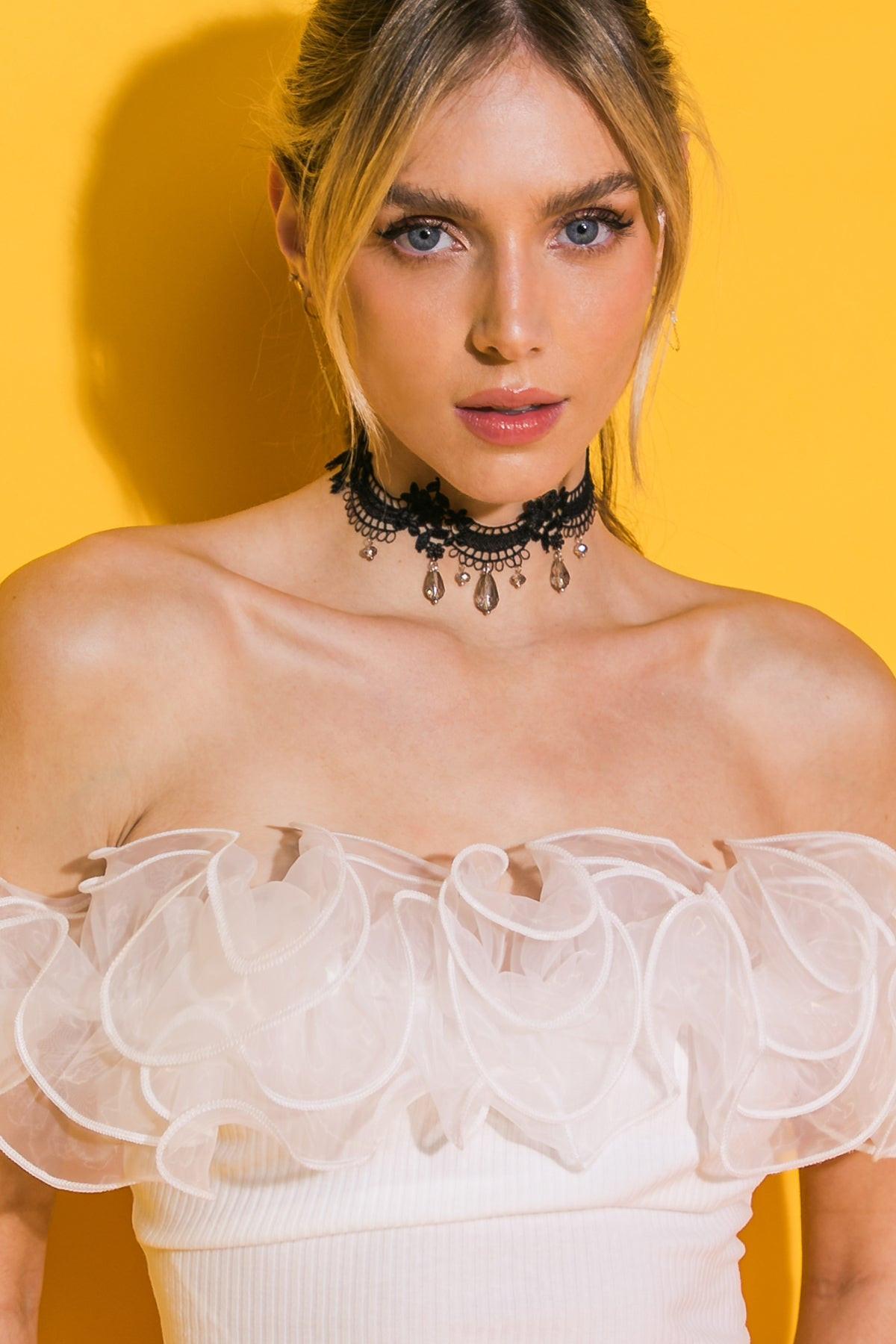 Sexy Lace Pearl Choker Necklace