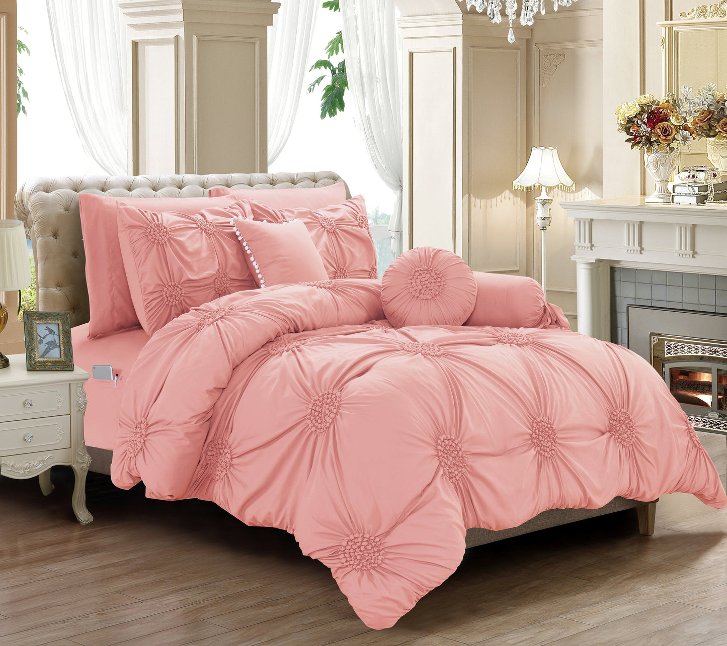 Mocassi 10-Piece Sunflower Comforter Bed-in-a-Bag Includes Bed Sheet Set with Double Sided Storage Pockets