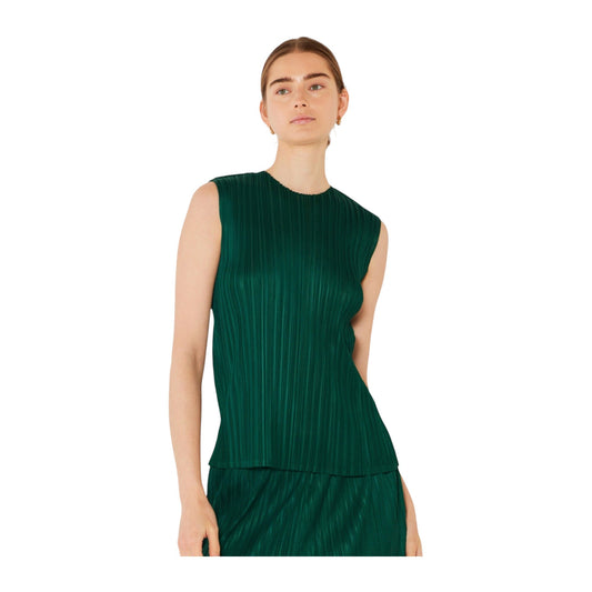Marina West Pleated Sleeveless Tank Top (T01SL) - Hunter Green
