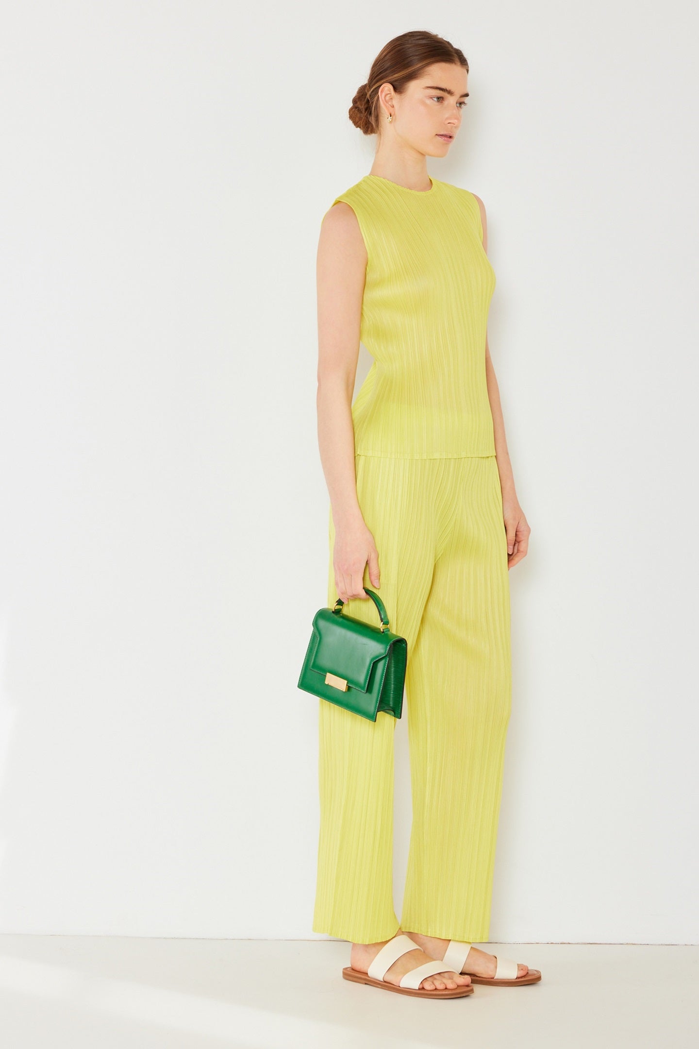 Marina West Pleated Sleeveless Tank Top (T01SL) - Lime
